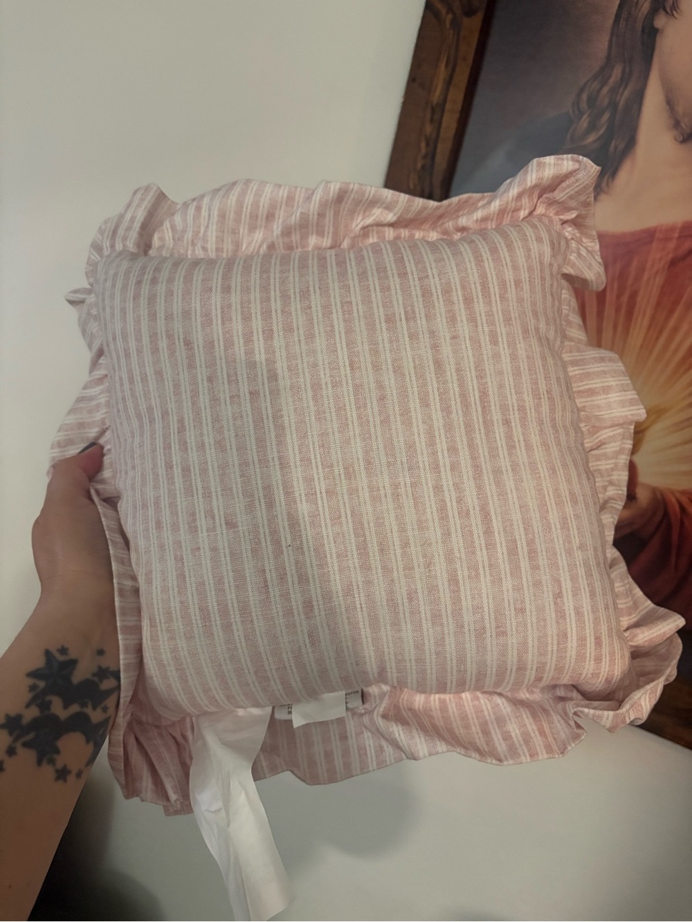 Pink “Hope You Like Dogs” Decorative Throw Pillow with Ruffle Trim - Picture 3 of 7